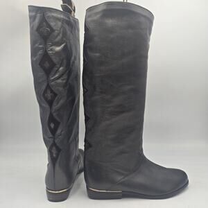 Vtg 80s Salamander Bronze Leather Tall Boots Fleur-de-lis Womens UK 5 EU 38 US 7